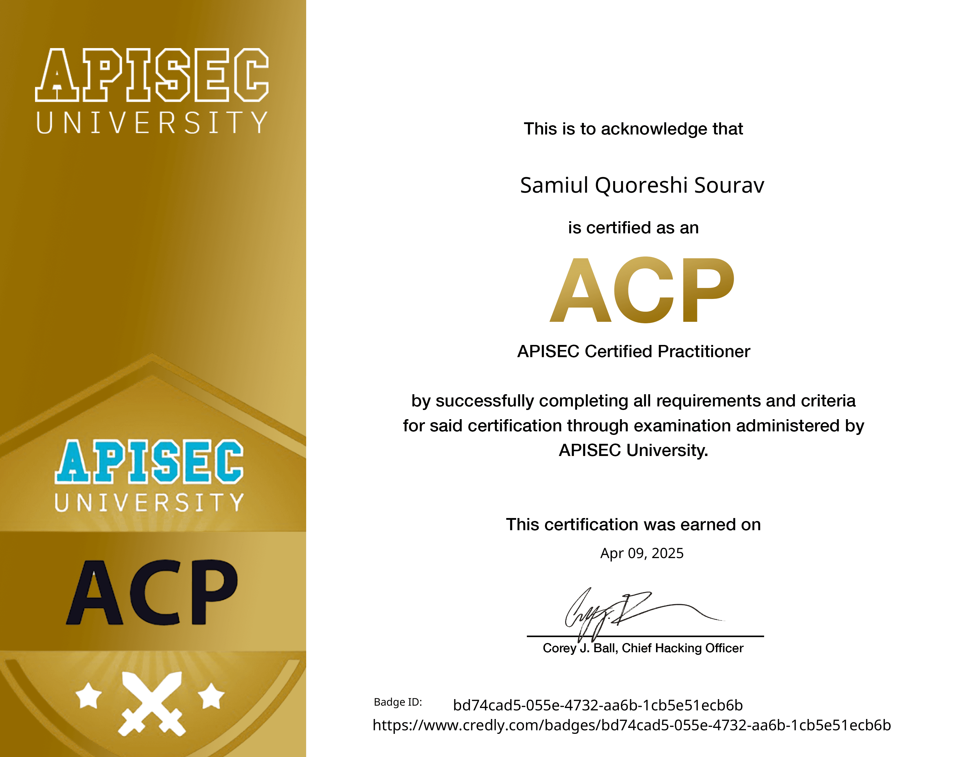 APIsec Certified Practitioner certificate preview