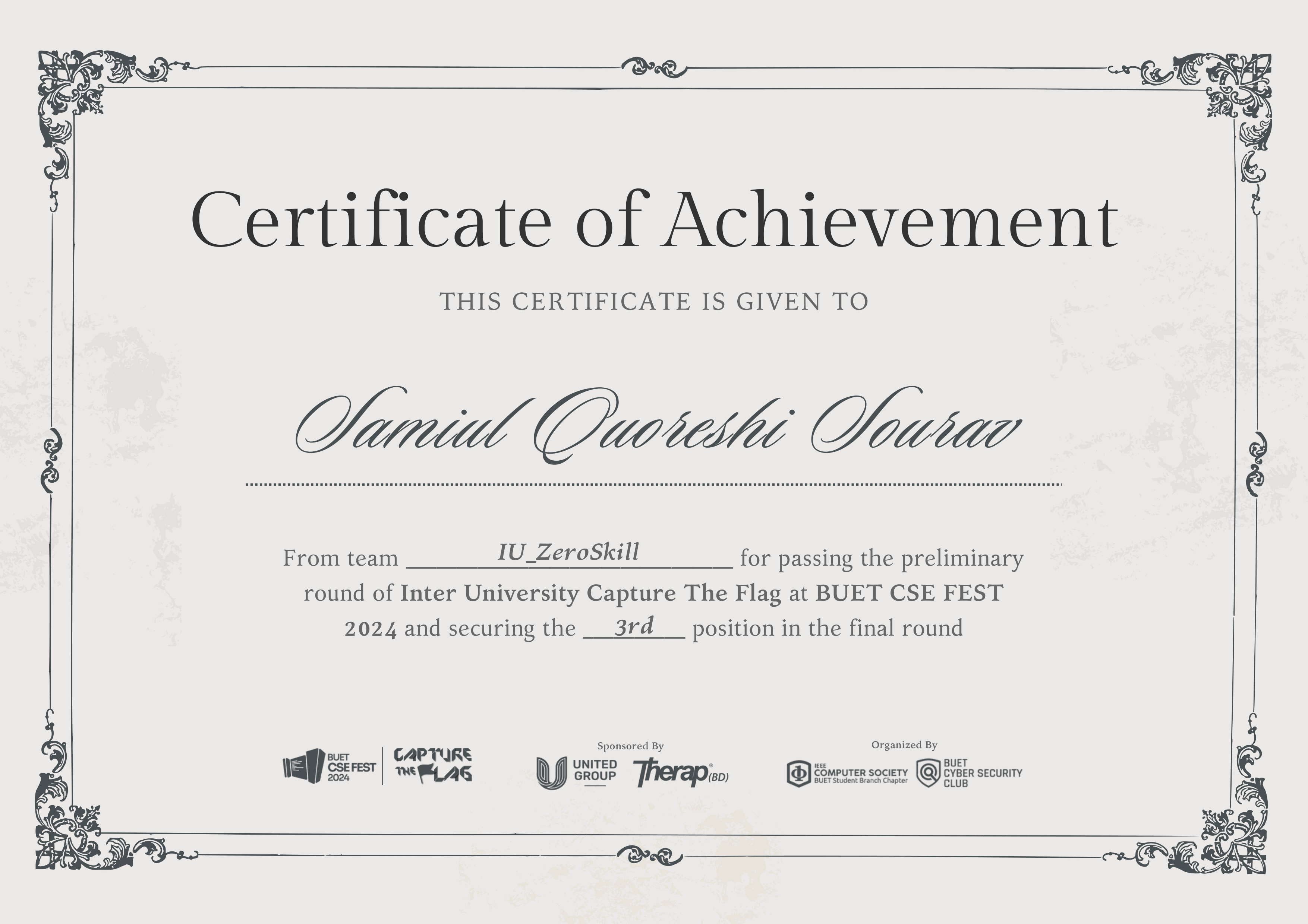 BUET CTF 2024 certificate preview
