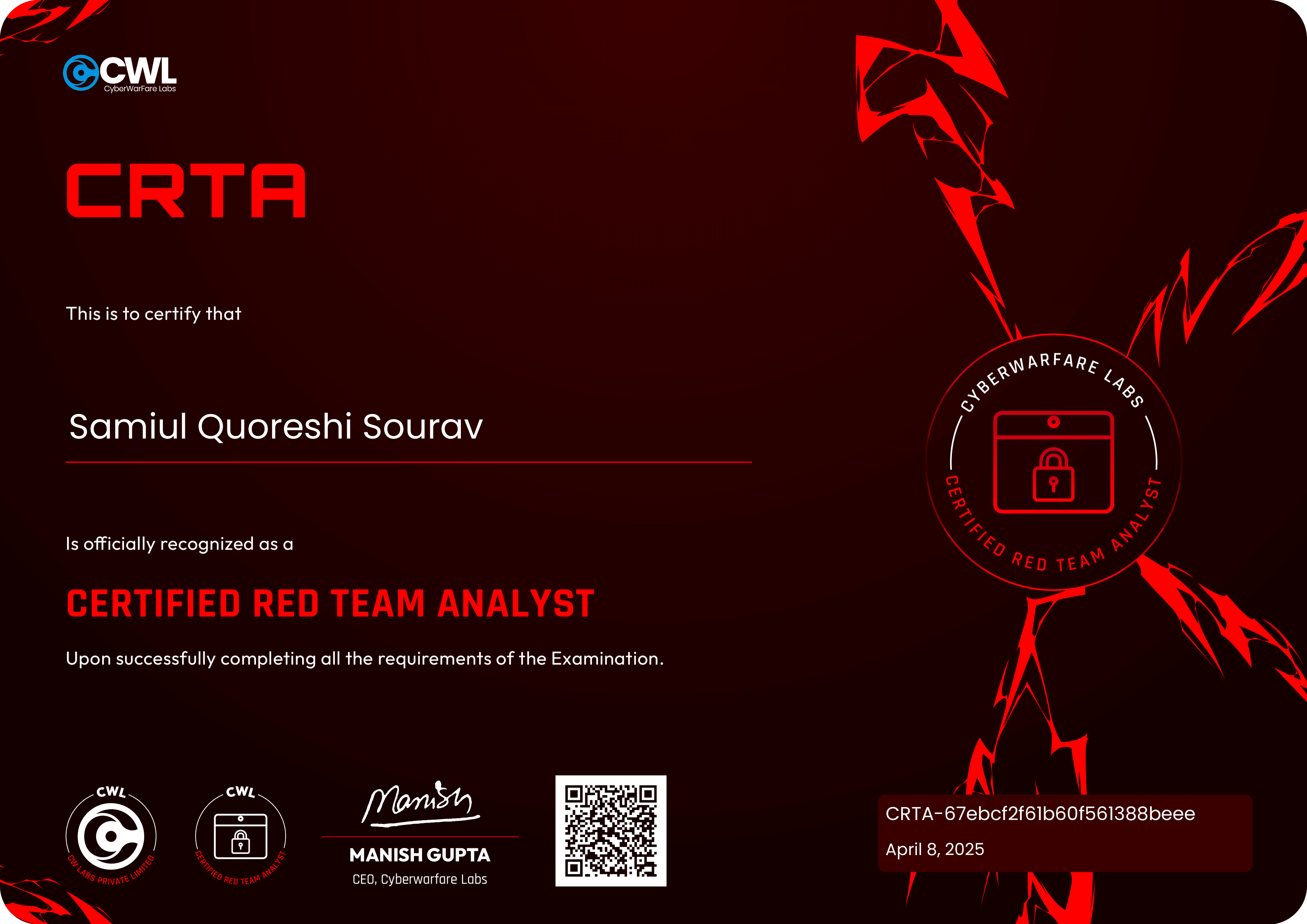 CRTA certificate preview