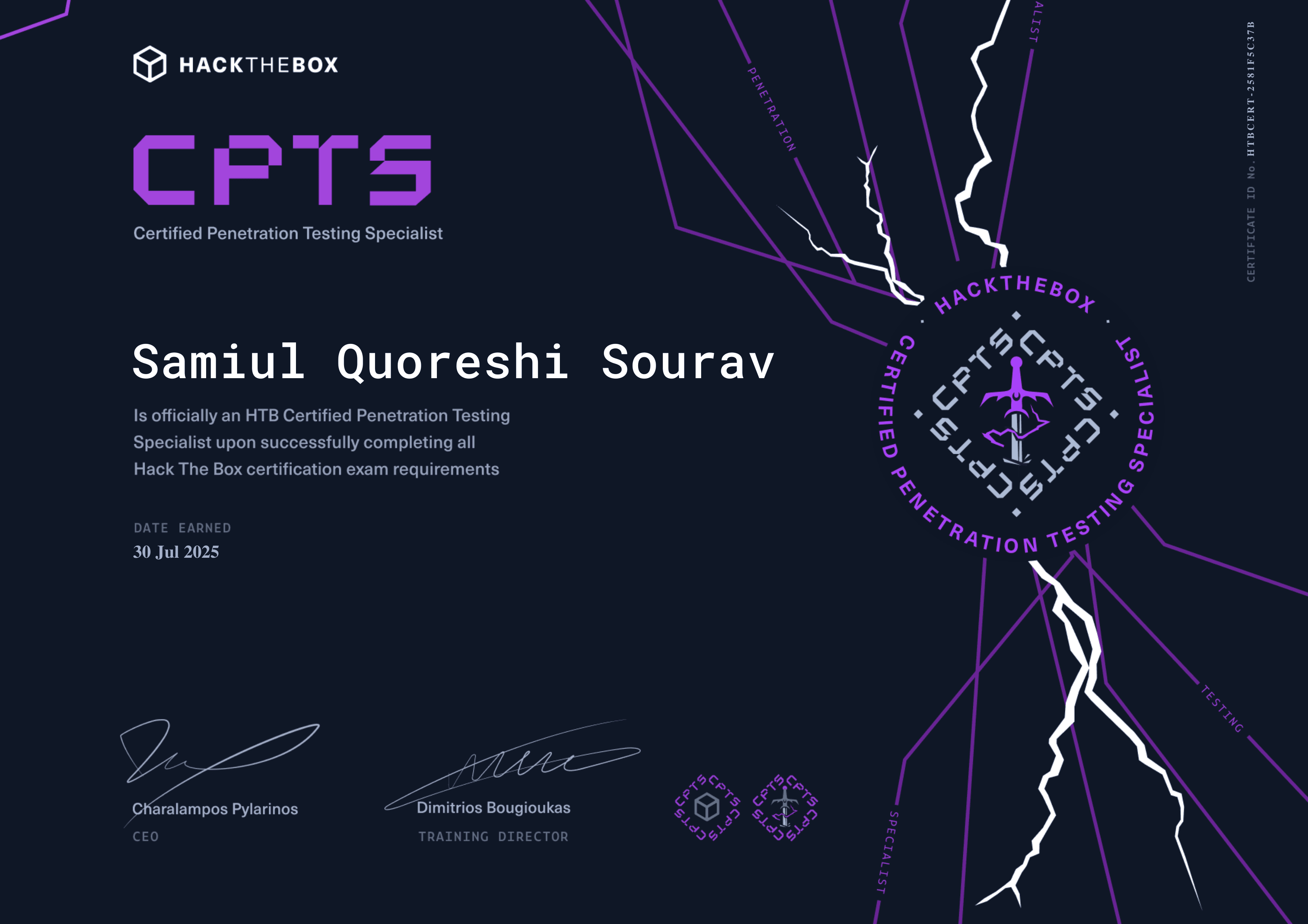 HTB CPTS certificate preview