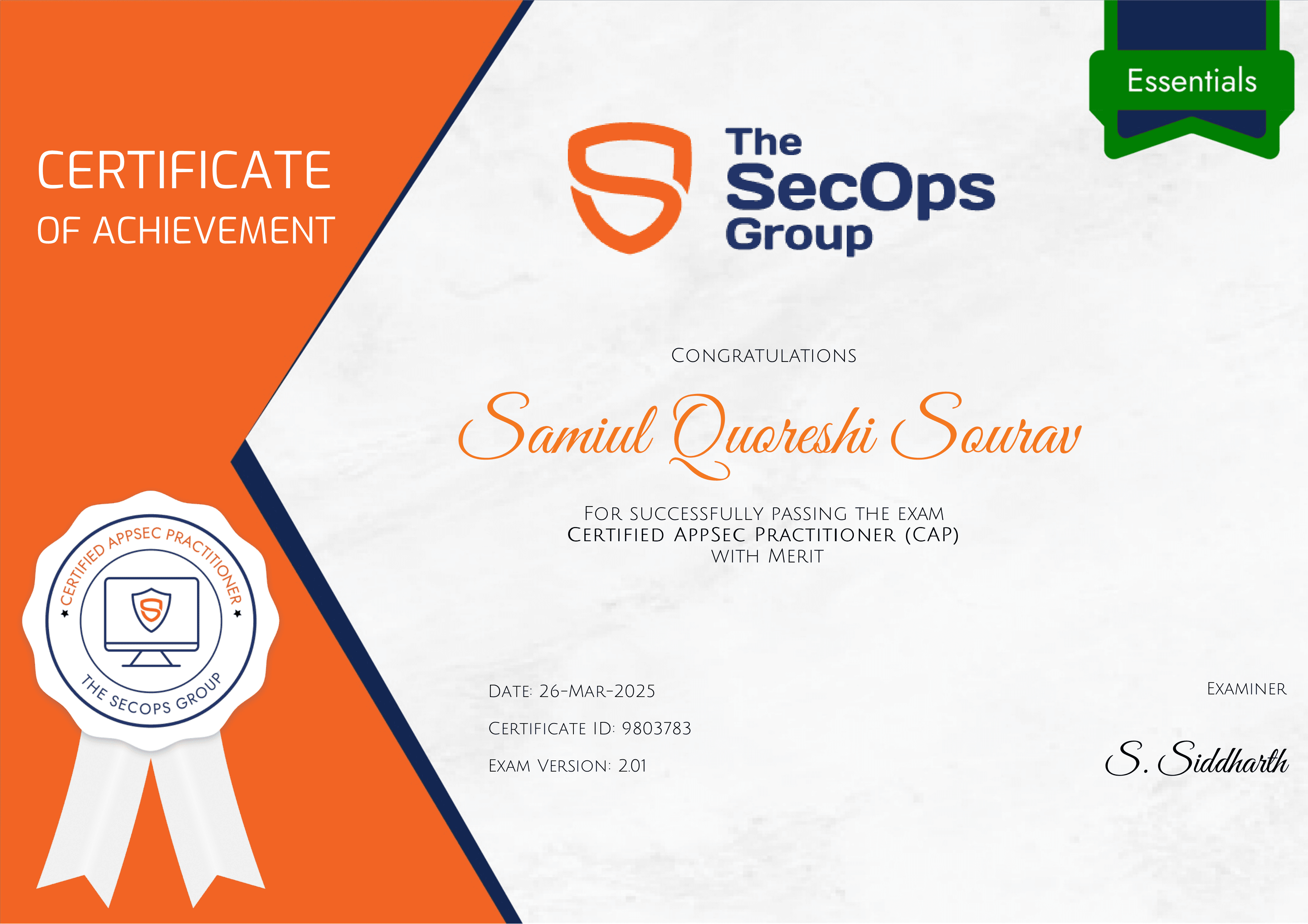 SecOps CAP certificate preview